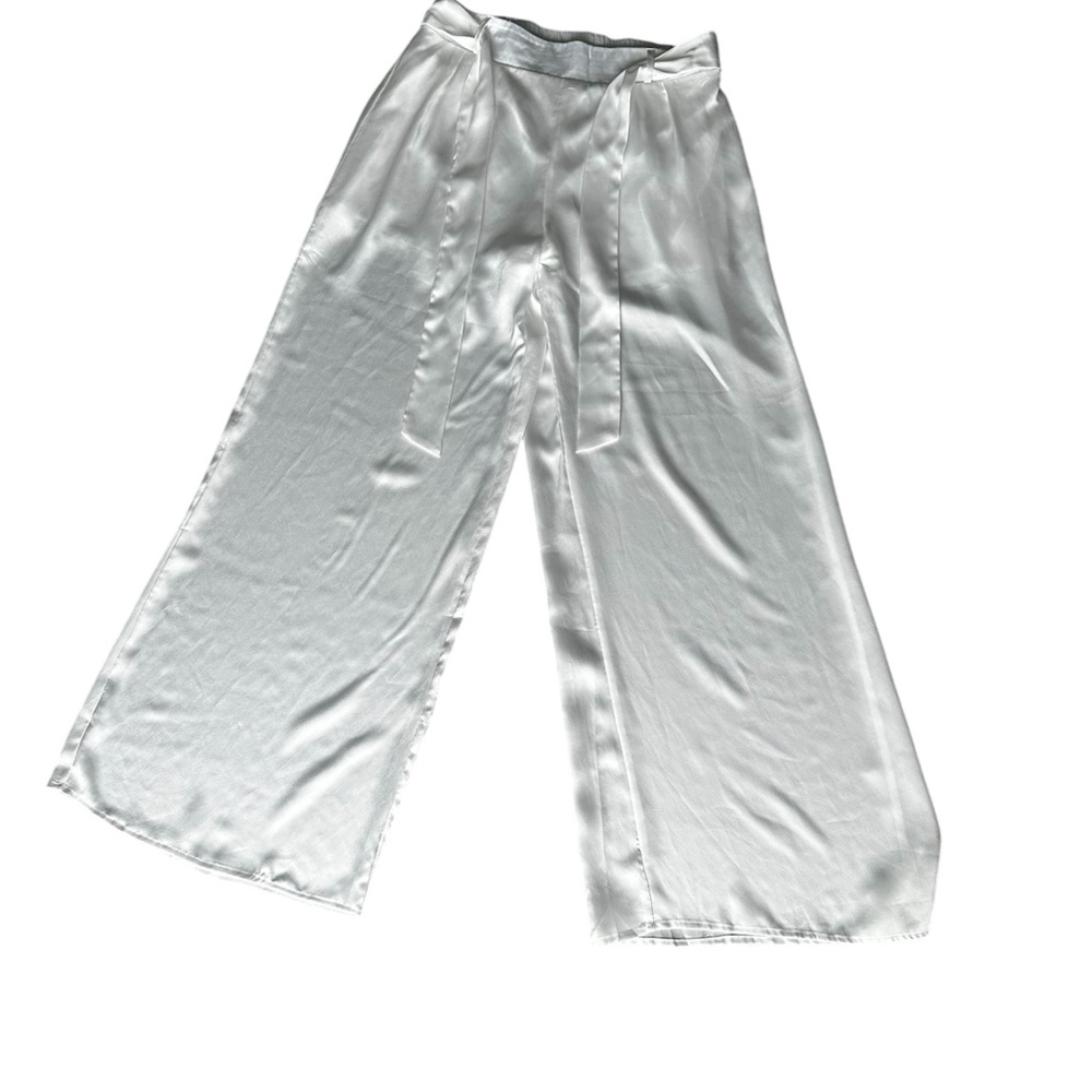 White Satin Wide-Leg Pants Beach Vacation